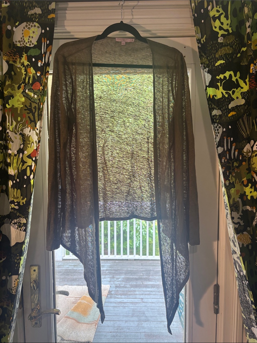 Calypso St. Barth Sheer moss green linen Draped Open-Front Cardigan